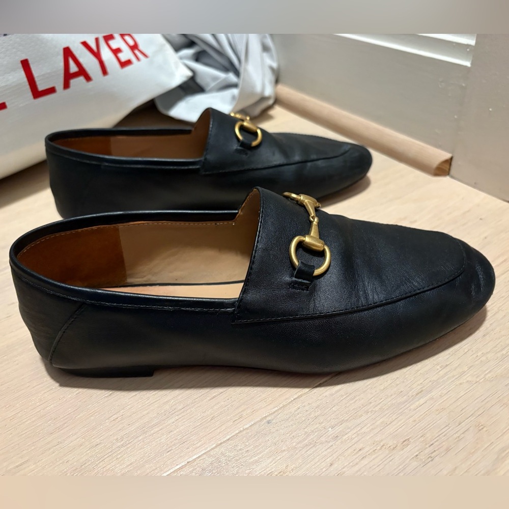 Black Leather Loafers with Gold Detailing - Picture 7 of 8